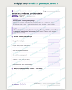 Polski na egzamin ósmoklasisty: gramatyka — 17 kart PDF z kluczem — podgląd karty, strona 9