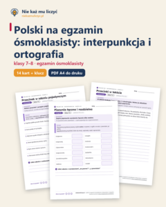 Polski na egzamin ósmoklasisty: interpunkcja, ortografia — 14 kart — okładka