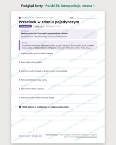 Polski na egzamin ósmoklasisty: interpunkcja, ortografia — 14 kart — podgląd karty, strona 1