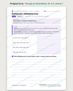 Pracuję ze słownikiem, klasy 4–5 — 10 kart pracy PDF z kluczem — podgląd karty, strona 1