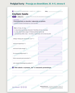 Pracuję ze słownikiem, klasy 4–5 — 10 kart pracy PDF z kluczem — podgląd karty, strona 6