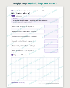 Prędkość, droga, czas, klasy 6–7 — 12 kart pracy PDF z kluczem — podgląd karty, strona 7
