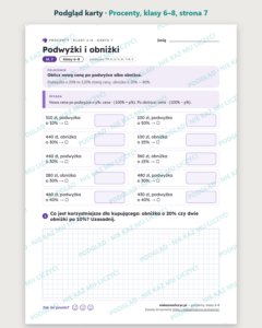 Procenty, klasy 6–8 — 12 kart pracy PDF z kluczem — podgląd karty, strona 7