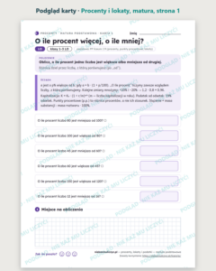Procenty, lokaty i podatki, matura — 10 kart pracy PDF z kluczem — podgląd karty, strona 1