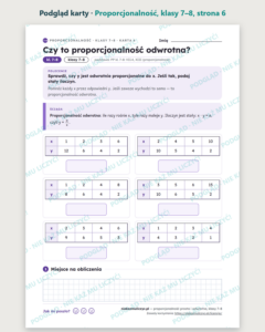 Proporcjonalność prosta i odwrotna, klasy 7–8 — 11 kart z kluczem — podgląd karty, strona 6