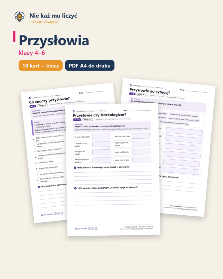 Przysłowia, klasy 4–6 — 10 kart pracy PDF z kluczem — okładka
