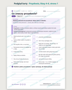 Przysłowia, klasy 4–6 — 10 kart pracy PDF z kluczem — podgląd karty, strona 1
