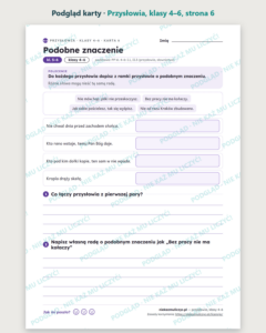 Przysłowia, klasy 4–6 — 10 kart pracy PDF z kluczem — podgląd karty, strona 6