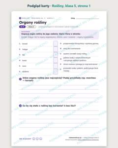 Rośliny, biologia klasa 5 — 10 kart pracy PDF z kluczem — podgląd karty, strona 1