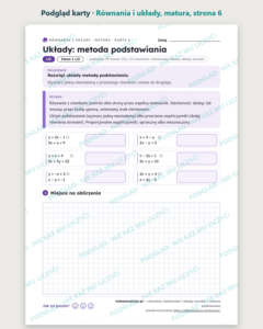 Równania, nierówności i układy równań, matura — 10 kart PDF z kluczem — podgląd karty, strona 6