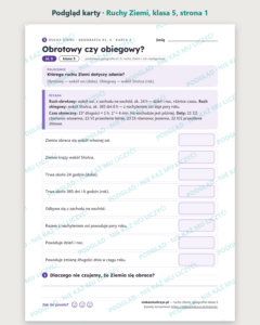Ruchy Ziemi, geografia klasa 5 — 10 kart pracy PDF z kluczem — podgląd karty, strona 1