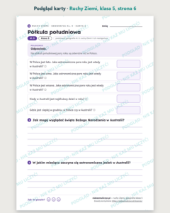 Ruchy Ziemi, geografia klasa 5 — 10 kart pracy PDF z kluczem — podgląd karty, strona 6