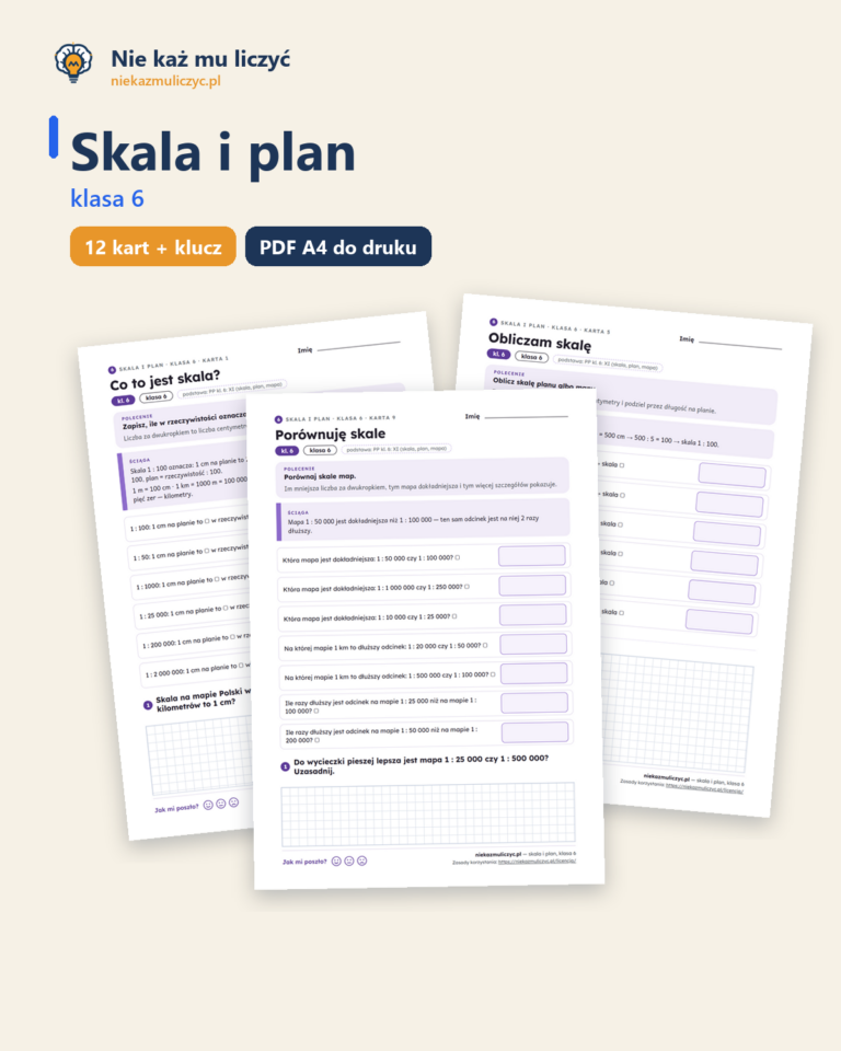 Skala i plan, klasa 6 — 12 kart pracy PDF z kluczem — okładka