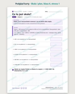 Skala i plan, klasa 6 — 12 kart pracy PDF z kluczem — podgląd karty, strona 1