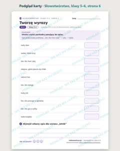 Słowotwórstwo, klasy 5–6 — 11 kart pracy PDF z kluczem — podgląd karty, strona 6
