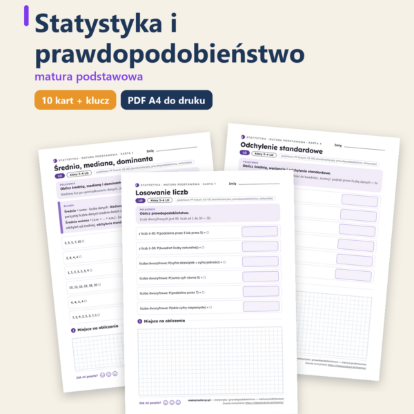 Statystyka i prawdopodobieństwo, matura — 10 kart pracy PDF z kluczem