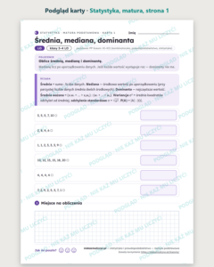 Statystyka i prawdopodobieństwo, matura — 10 kart pracy PDF z kluczem — podgląd karty, strona 1