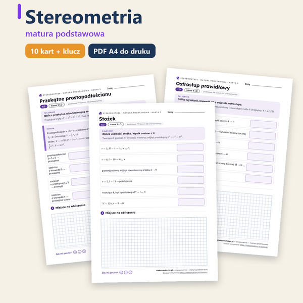 Stereometria, matura — 10 kart pracy PDF z kluczem