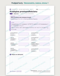 Stereometria, matura — 10 kart pracy PDF z kluczem — podgląd karty, strona 1