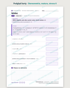 Stereometria, matura — 10 kart pracy PDF z kluczem — podgląd karty, strona 6