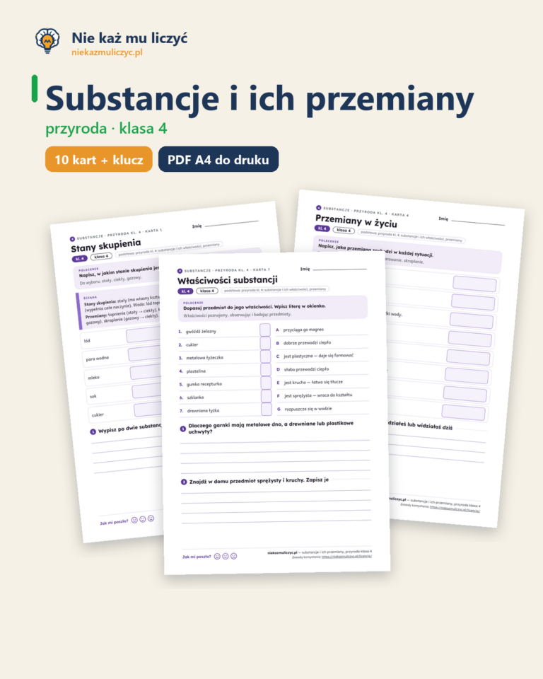 Substancje i ich przemiany, przyroda klasa 4 — 10 kart pracy z kluczem — okładka
