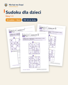 Sudoku dla dzieci, klasy 1–3 — 36 łamigłówek PDF z rozwiązaniami — okładka