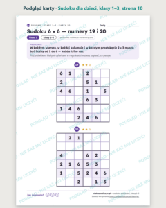 Sudoku dla dzieci, klasy 1–3 — 36 łamigłówek PDF z rozwiązaniami — podgląd karty, strona 10