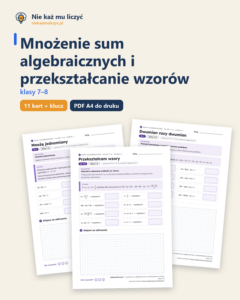 Sumy algebraiczne i przekształcanie wzorów, klasy 7–8 — 11 kart PDF — okładka