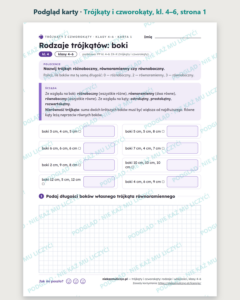 Trójkąty i czworokąty, klasy 4–6 — 10 kart pracy PDF z kluczem — podgląd karty, strona 1