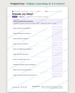 Trójkąty i czworokąty, klasy 4–6 — 10 kart pracy PDF z kluczem — podgląd karty, strona 6
