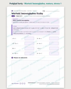 Wartość bezwzględna i przedziały, matura — 10 kart pracy PDF z kluczem — podgląd karty, strona 1