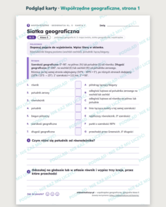 Współrzędne geograficzne, geografia klasa 5 — 10 kart pracy z kluczem — podgląd karty, strona 1