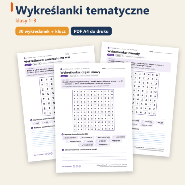 Wykreślanki tematyczne, klasy 1–3 — okładka materiału do druku