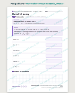 Wzory skróconego mnożenia i wyrażenia wymierne, matura — 11 kart PDF — podgląd karty, strona 1