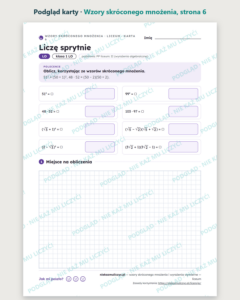 Wzory skróconego mnożenia i wyrażenia wymierne, matura — 11 kart PDF — podgląd karty, strona 6