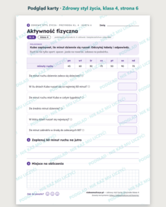 Zdrowy styl życia, przyroda klasa 4 — 10 kart pracy PDF z kluczem — podgląd karty, strona 6