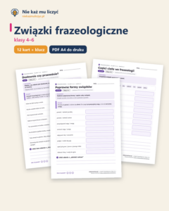 Związki frazeologiczne, klasy 4–6 — 12 kart pracy PDF z kluczem — okładka
