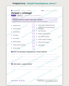Związki frazeologiczne, klasy 4–6 — 12 kart pracy PDF z kluczem — podgląd karty, strona 7