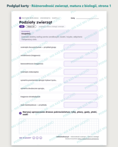 Różnorodność zwierząt — matura z biologii — 8 kart PDF z kluczem — podgląd karty, strona 1