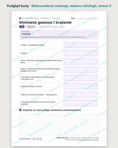 Różnorodność zwierząt — matura z biologii — 8 kart PDF z kluczem — podgląd karty, strona 5