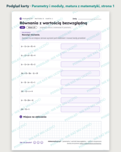 Parametry i wartość bezwzględna, matura z matematyki — 8 kart PDF — podgląd karty, strona 1