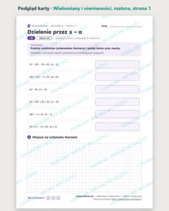 Wielomiany i nierówności — matura z matematyki — 8 kart PDF z kluczem — podgląd karty, strona 1