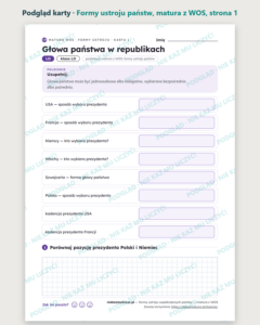 Formy ustroju współczesnych państw, matura z WOS — 9 kart PDF — podgląd karty, strona 1