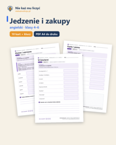 Jedzenie i zakupy, angielski klasy 4–6 — 10 kart pracy PDF z kluczem — okładka