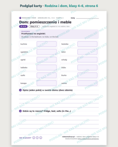 Rodzina i dom, angielski klasy 4–6 — 10 kart pracy PDF z kluczem — podgląd karty, strona 6