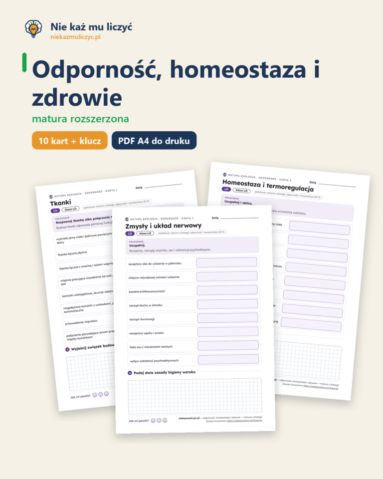 Odporność, homeostaza i zdrowie, matura z biologii — 10 kart PDF — okładka