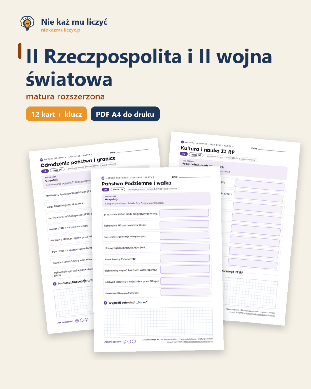 II Rzeczpospolita i II wojna światowa, matura z historii — 12 kart PDF — okładka