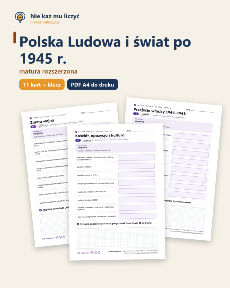 Polska Ludowa i świat po 1945 r., matura z historii — 11 kart PDF — okładka