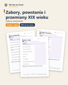 Zabory i powstania XIX w., matura z historii — 12 kart PDF z kluczem — okładka