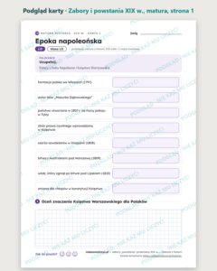 Zabory i powstania XIX w., matura z historii — 12 kart PDF z kluczem — podgląd karty, strona 1